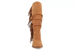 Journee Collection Womens Hartly Fringed Wide Calf Dress Boot - Tan -Chic Shoe Shop US 01 303180 02