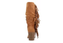 Journee Collection Womens Hartly Fringed Wide Calf Dress Boot - Tan -Chic Shoe Shop US 01 303180 04