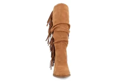 Journee Collection Womens Hartly Fringed Extra Wide Calf Dress Boot - Tan -Chic Shoe Shop US 01 303185 02