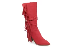 Journee Collection Womens Hartly Fringed Extra Wide Calf Dress Boot - Red